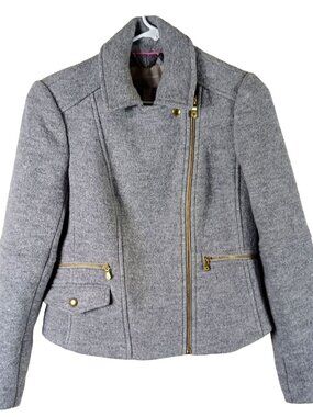 Banana Republic Boiled Wool Moto Jacket Womens S Gray Biker Career Professional
